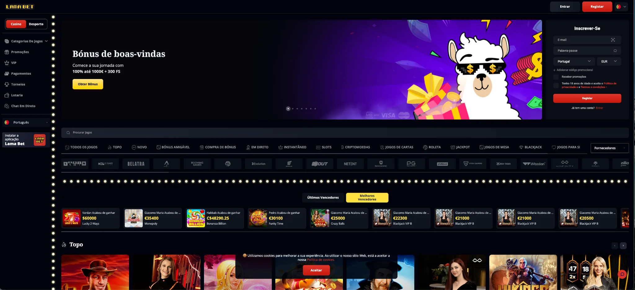 Lamabet casino – 300 rodadas grátis no primeiro depósito até 1.000€