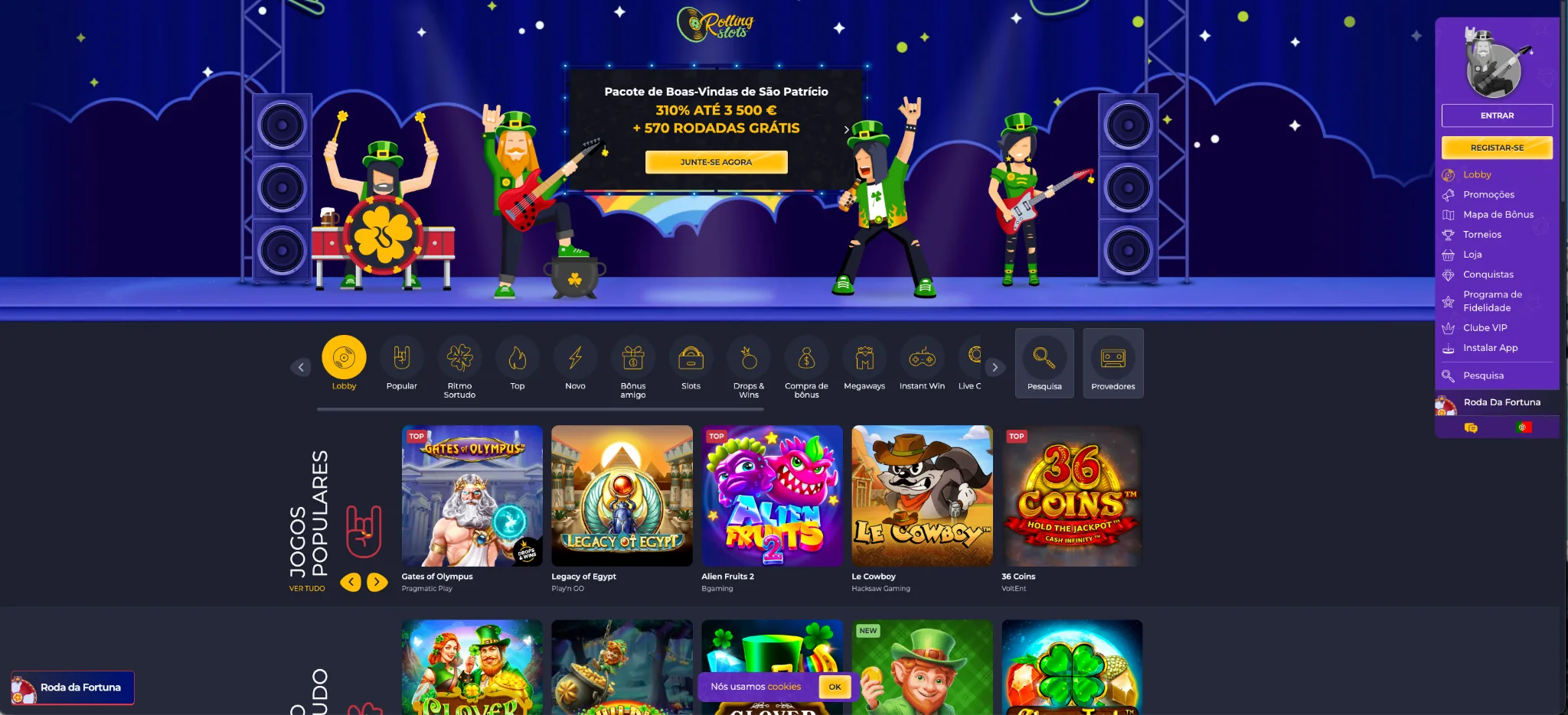 Rolling Slots casino – pacote de boas-vindas até 3.055€ + 550 FS